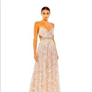 Macduggal Strappy Embellished A line Gown.